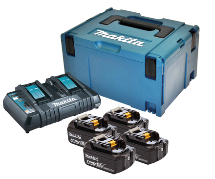 PACK ÉNERGIE MAKITA 18 V LI-ION (4 BATTERIES 18 V 4 AH + 1 CHARGEUR DOUBLE) AVEC COFFRET MAK-PAC - 197503-4