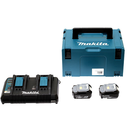 Pack MAKITA Énergie 18 V Li-Ion (2 batteries 4 Ah + 1 chargeur double) avec coffret MAKPAC-197504-2