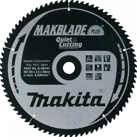 LAME CARBURE MAKITA Ø 355 MM ''MAKBLADE PLUS'' BOIS POUR SCIES RADIALES ET A ONGLETS -B-08741