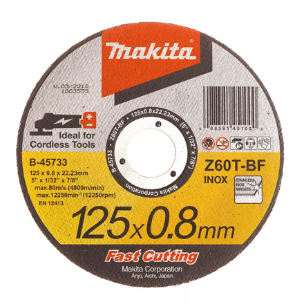 DISQUE À TRONÇONNER MÉTAL ET INOX MAKITA À MOYEU PLAT Ø 125 MM - B-45733