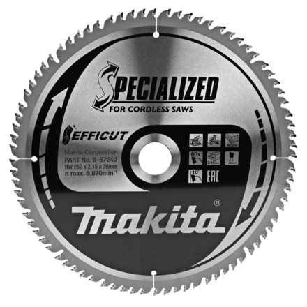 LAME CARBURE EFFICUT 260x30x80T MAKITA - B67240