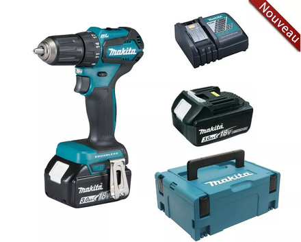 Perceuse visseuse MAKITA sans fil 18 V 2 batteries 3 Ah 13 mm chargeur et coffret MAK PAC- DDF483RFJ