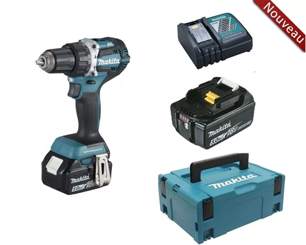 Perceuse visseuse MAKITA sans fil 18 V 2 batteries 5 Ah 13 mm chargeur et coffret MAK PAC - DDF484RTJ