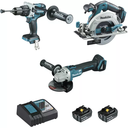 Ensemble de 3 machines MAKITA 18 V Li-Ion 5 Ah (DHP481 + DGA506 + DHS680) - DLX3095PTJ