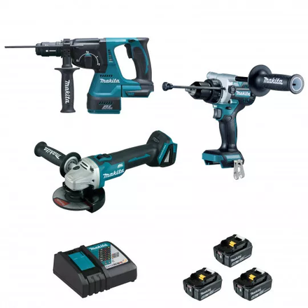 Combopack MAKITA 3 outils 18V (DGA506 + DHR243 + DDF486) (3x5,0 Ah) en MAKPAC - DLX3157TJ