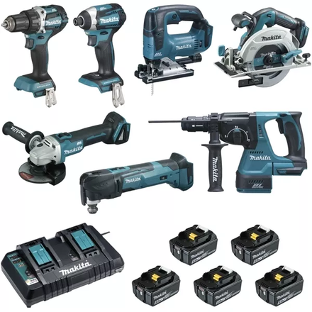 ENSEMBLE DE 7 MACHINES MAKITA (DDF484 + DTD154 + DGA506 + DHS680 + DHR243 + DTM51 + DJV182) - DLX7014PTJ