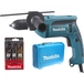 Perceuse à percussion MAKITA filaire 13 mm avec coffret de 9 forêts et un coffret de transport - HP1641K1X