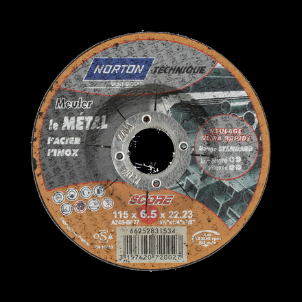 Meule d'ébarbage TECHNIQUE SCORE-METAL / INOX-115x6.5x22.23 NORTON - 66252831534