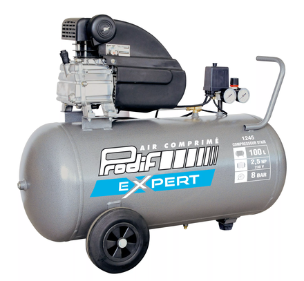 Compresseur d'air PRODIF 100 litres 8 bar à entraînement direct monocylindre sur roues - 1245