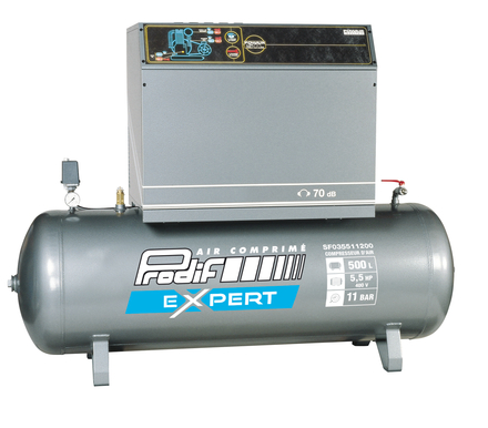 Compresseur silencieux bi-étagé PRODIF 500L 5,5 CV 11 bar - SF035511200