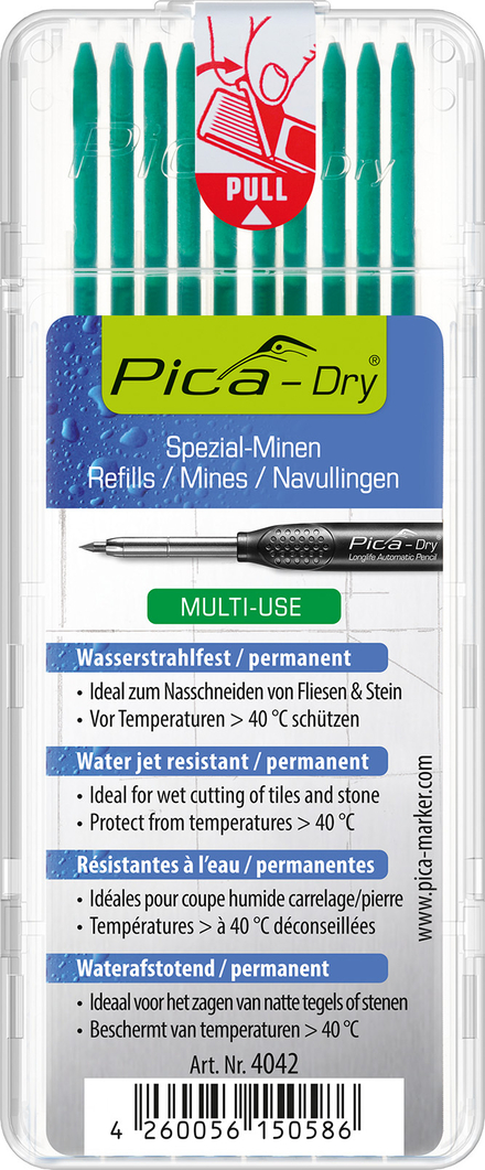 Etui de 10 mines pica dry spéciales vertes PICA - 4042