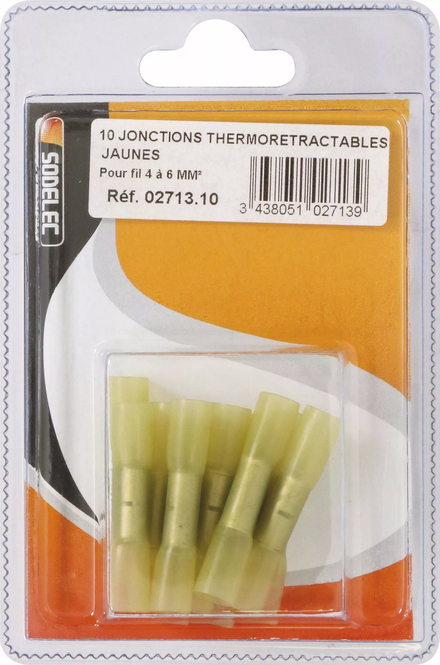Sachet 10 jonctions thermoretractables jaune pour fil 4 a 6mm² - 271310