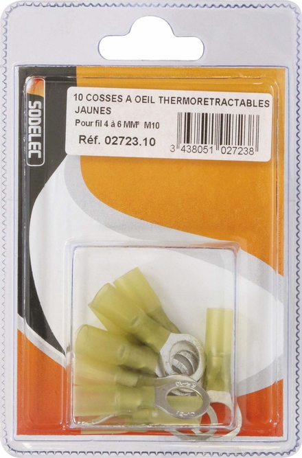 Sachet 10 cosses a oeil thermoretractable jaune pour fil 4 a 6mm² m10 - 272310