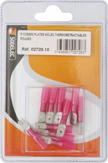 Sachet 10 cosses plates males thermoretractables rouge - 272810