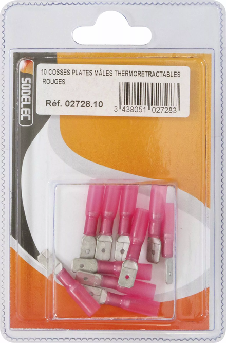 Sachet 10 cosses plates males thermoretractables rouge - 272810