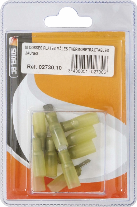 Sachet 10 cosses plates males thermoretractables jaunes - 273010