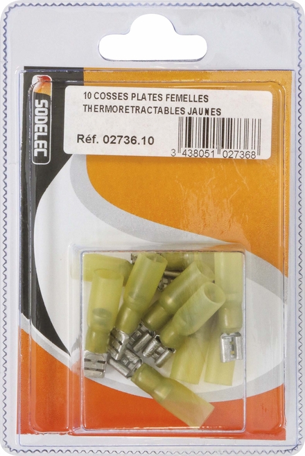 Sachet 10 cosses plates femelles thermoretractables jaune - 273610