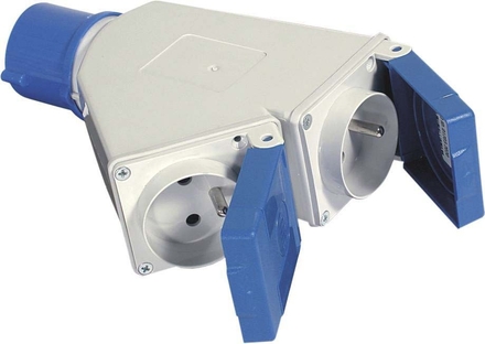 Adaptateur fiche mâle CE17 avec 2 prises femelles à clapet 2P+T 230V - 3267
