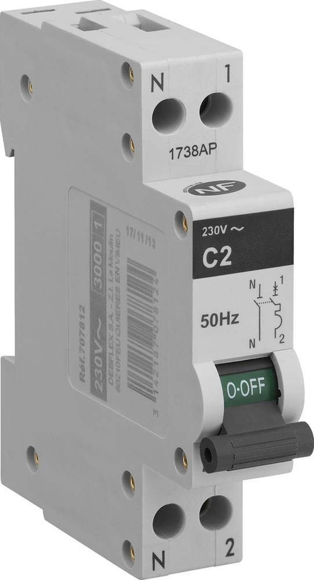 Disjoncteur PH+N modulaire pour tableau électrique - Gris - 3301