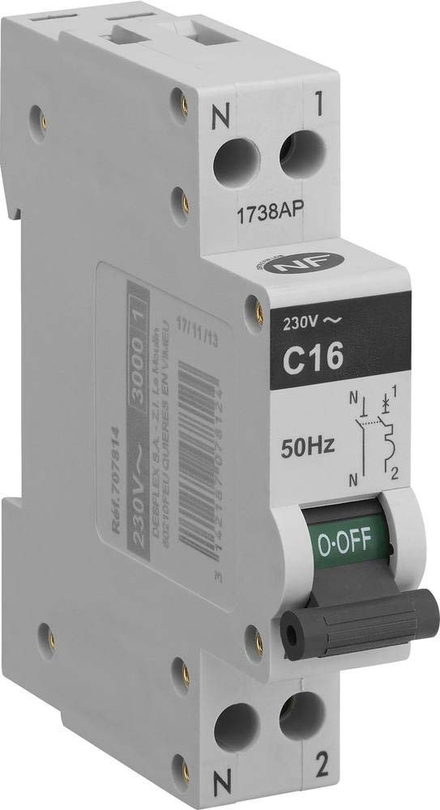 Disjoncteur PH+N modulaire pour tableau électrique - Gris - 3303