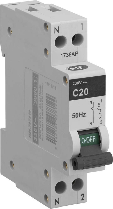 Disjoncteur PH+N modulaire pour tableau électrique - Gris - 3304