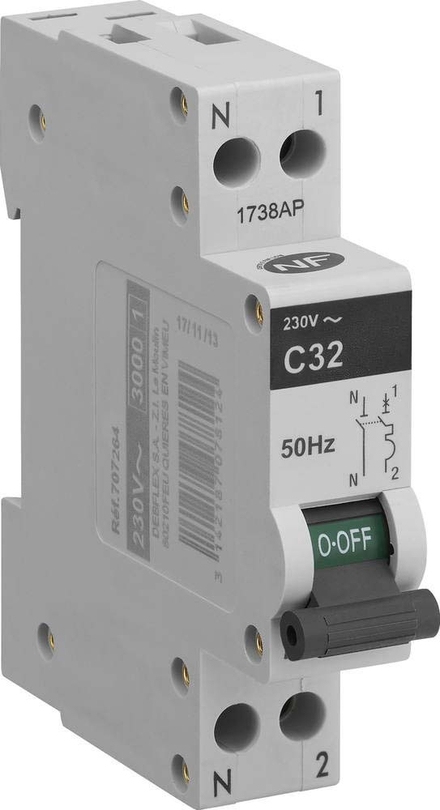 Disjoncteur PH+N modulaire pour tableau électrique - Gris - 3305