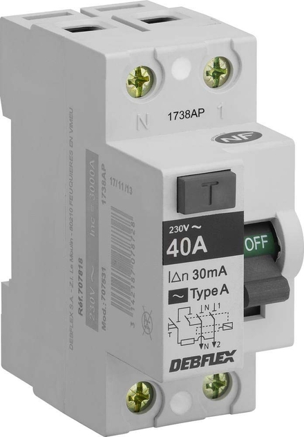 Interrupteur différentiel 30mA pour tableau électrique - Gris - 3307