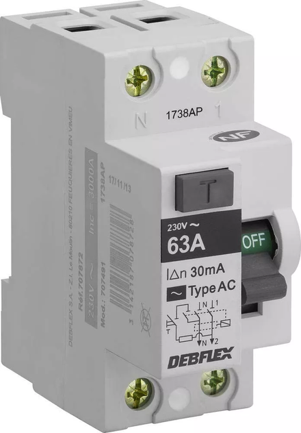 Interrupteur différentiel 30mA pour tableau électrique - Gris - 3311