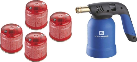 Lampe à souder avec allumage piezo avec 4 cartouches de gaz à percer 190g KEMPER - 05895