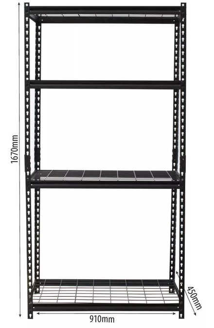 Etagère métallique à emboîter 4 tablettes grillagées 1670x910x450mm max 800kg STILKER - 09009