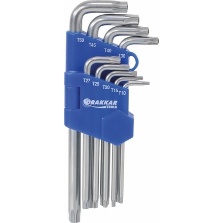 Jeu de clés mâles coudées Torx® longues alésées de TT10 à TT50 - étui pivotant de 9 pcs DRAKKAR TOOLS - 10654