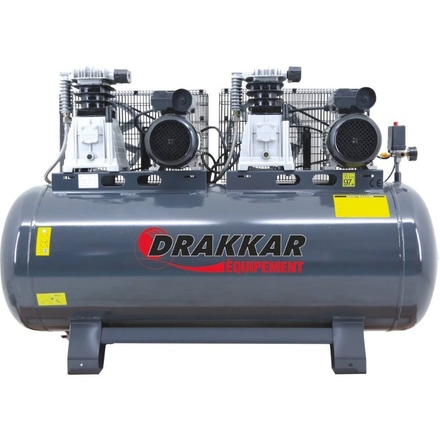 Compresseur fixe tandem à courroie 270l 2x3cv 230v gros débit d'air DRAKKAR EQUIPEMENT - 11261