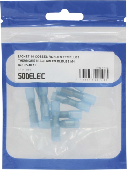 Sachet 10 cosses rondes femelles thermoretractables bleues m4 - 274010