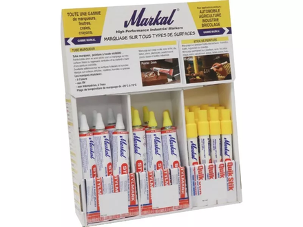 Presentoir 20 tubes marqueurs a bille + 12 sticks de peinture blanc MARKAL - 28580