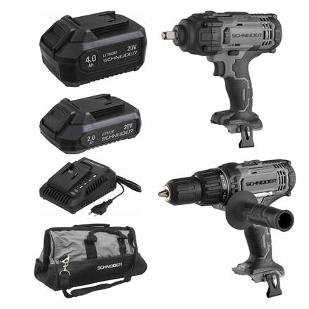 PACK PERCEUSE PERCU 50+CLE A CHOC+GRAND SAC+CHARGEUR RAPIDE+BATTERIE 4AH ET 2AH - SCHNEIDER ELECTRO - 50568