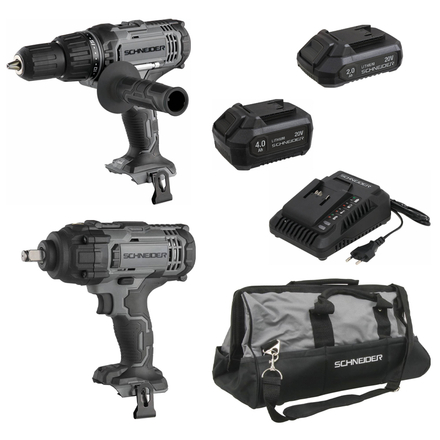 PACK PERCEUSE PERCU 50+CLE A CHOC+GRAND SAC+CHARGEUR+BATTERIE 4AH ET 2AH - SCHNEIDER ELECTRO - 50924
