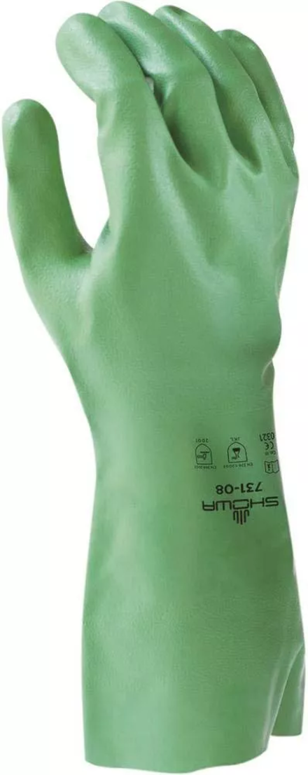 Gants chimiques 100% enduit nitrile floqué biodégradable 355mm vert SHOWA - 65137