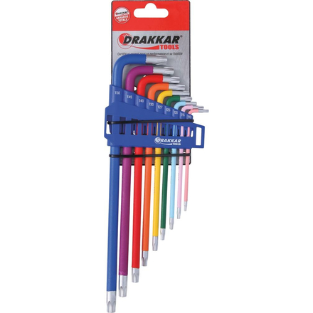 9 CLES MALES COUDEES ALESEES TORX EXTRA LONGUES - CODES COULEURS S - DRAKKAR TOOLS - 68425
