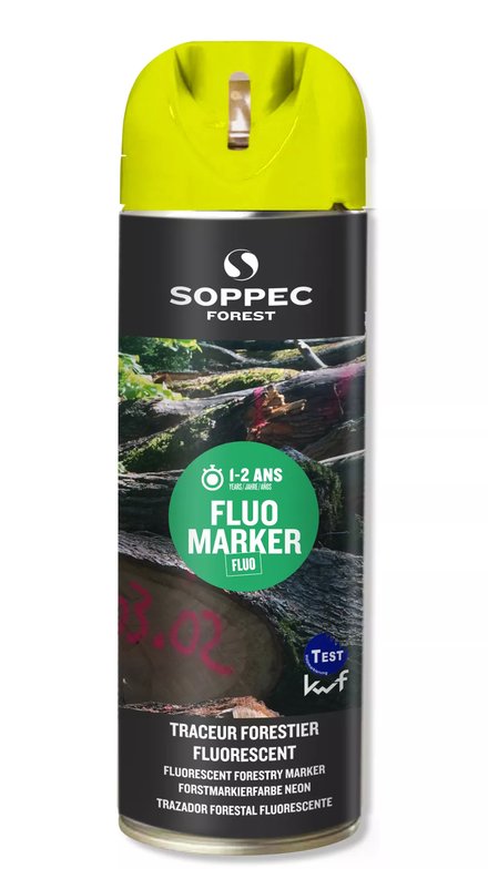 Bombe de peinture - Traceur forestier SOPPEC fluorescent jaune fluo 12 mois fluo marker - 131317