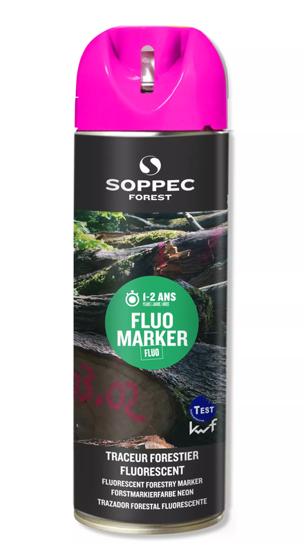 Bombe de peinture - Traceur forestier SOPPEC fluorescent cerise fluo 12 mois fluo marker - 131325