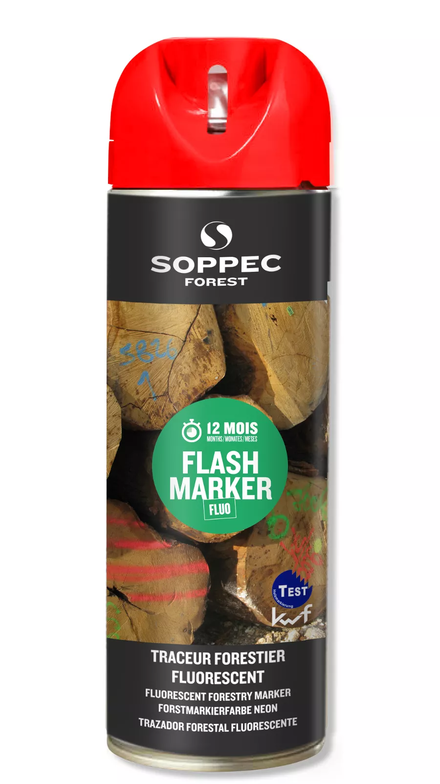 Bombe de peinture - Traceur forestier hautement fluorescent rouge fluo 12 mois flash marker SOPPEC - 131513o