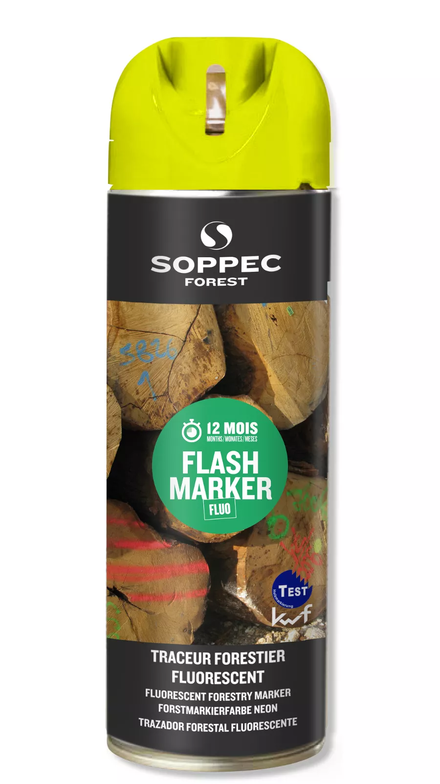 Bombe de peinture - Traceur forestier hautement fluorescent jaune fluo 12 mois flash marker SOPPEC - 131517o