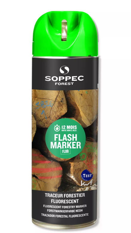 Bombe de peinture - Traceur forestier hautement fluorescent vert fluo 12 mois flash marker SOPPEC - 131518o