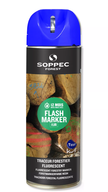 Bombe de peinture - Traceur forestier hautement fluorescent bleu fluo 12 mois flash marker SOPPEC - 131519o