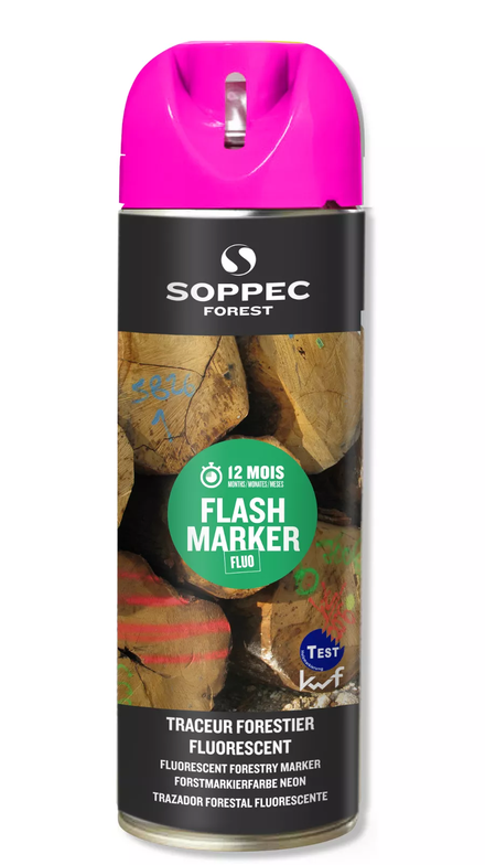 Bombe de peinture - Traceur forestier hautement fluorescent cerise fluo 12 mois flash marker SOPPEC - 131525o