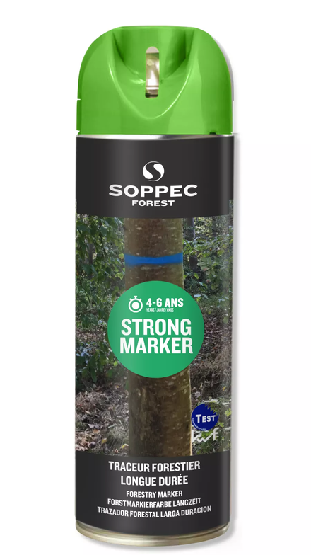 Bombe de peinture - Traceur forestier longue durée non fluorescent vert 4-6 ans strong marker SOPPEC - 131705o