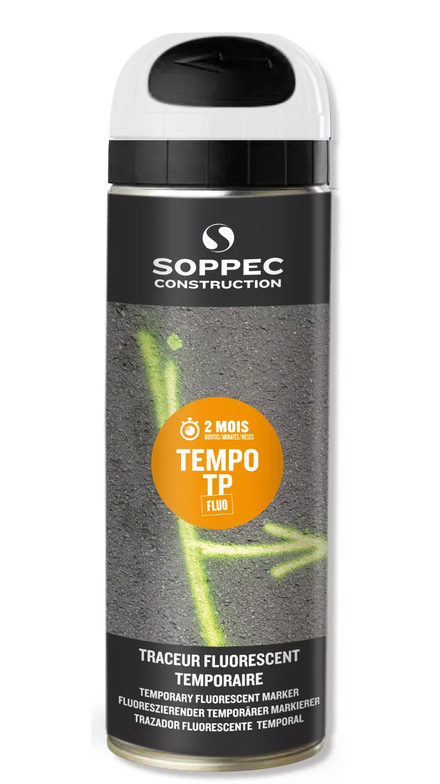 Bombe de peinture - Traceur de chantier SOPPEC blanc fluo temporaire 2-8 semaines - 141600