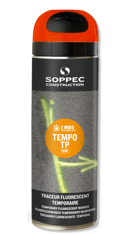 Bombe de peinture - Traceur de chantier SOPPEC orange fluo temporaire 2-8 semaines - 141616