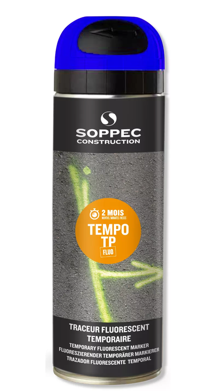 Bombe de peinture - Traceur de chantier SOPPEC bleu fluo temporaire 2-8 semaines - 141619