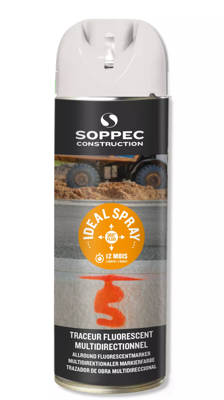 Bombe de peinture - Traceur de chantier blanc multidirectionnel ideal spray SOPPEC 9-12 mois - 141800o